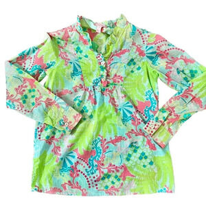 Lilly Pulitzer Girl’s Brynn Tunic Top Size 10 Surf Blue Checking In Lizard Print